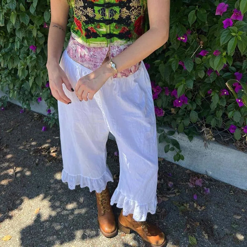 Cottage Fairy Y2K Ruffle Hem Pants with Wide-Leg